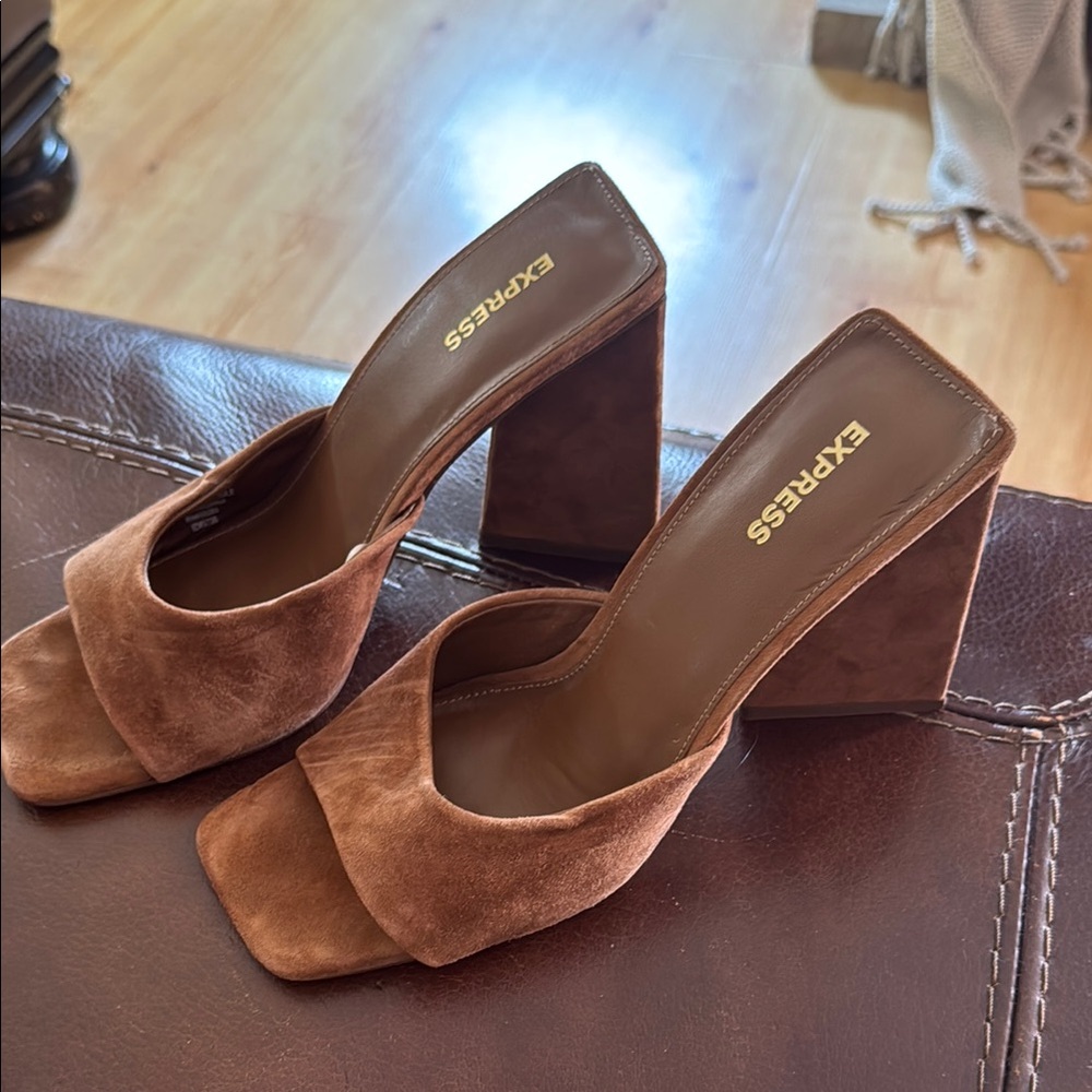 Express Tan Suede Mules